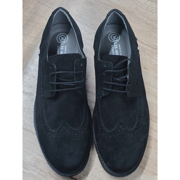Halis-Men Comfort Men's Black Suede Oxford Wingtip Brogue Lace-Up Formal Shoes - Picture 1 of 8
